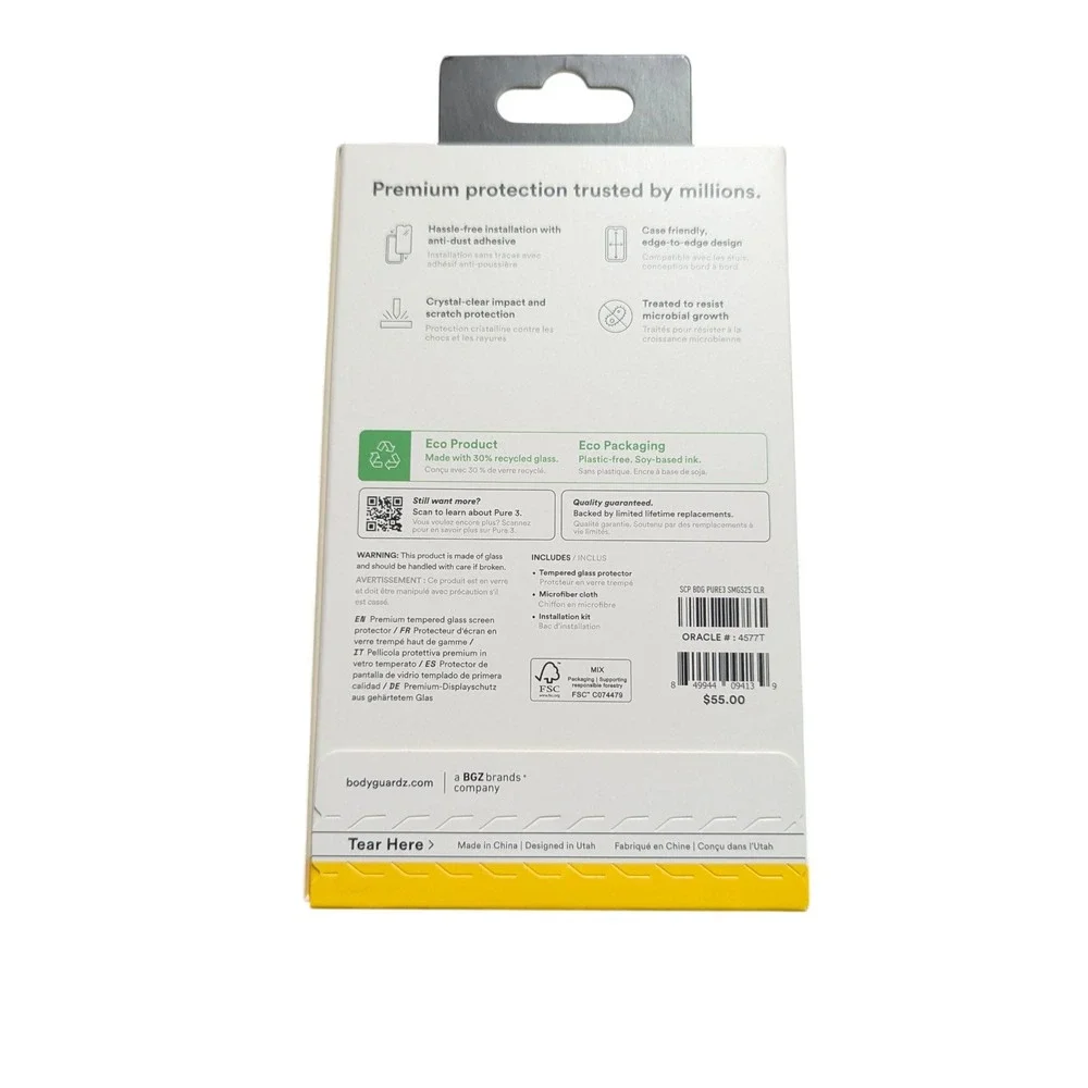 Z5N‎ BodyGuardz Pure 3 Tempered Glass Screen Protector For Samsung Galaxy S25